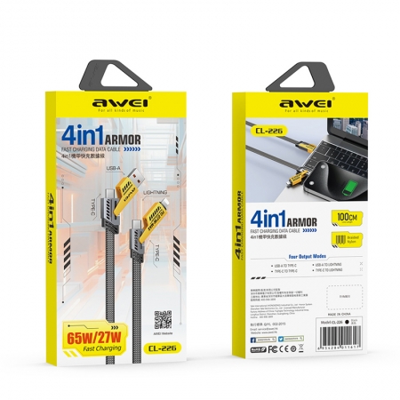 Type-C+USB to Lightning+Type-C 4 in1 65W Fast-Charging Data Cable Black - Image 2