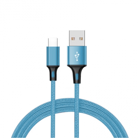 1M 2.4A Nylon Weave Lightning Fast Charging Cable Light Blue