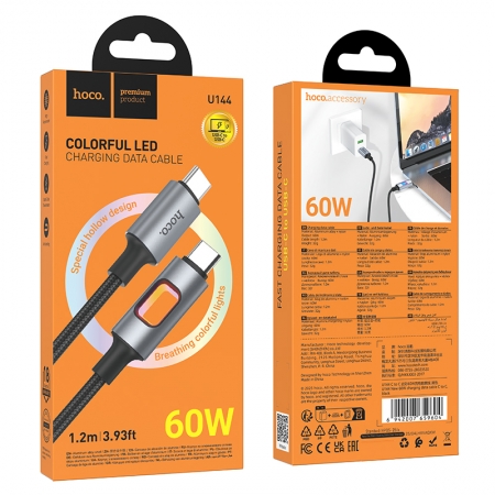 HOCO U144 1.2M 60W Type-C to Type-C New Charging Data Cable Black - Image 2